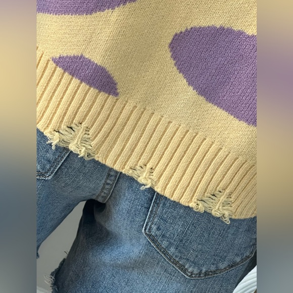 BAILEY ROSE Yellow and purple smiley sweater sz S M L - Picture 8 of 10